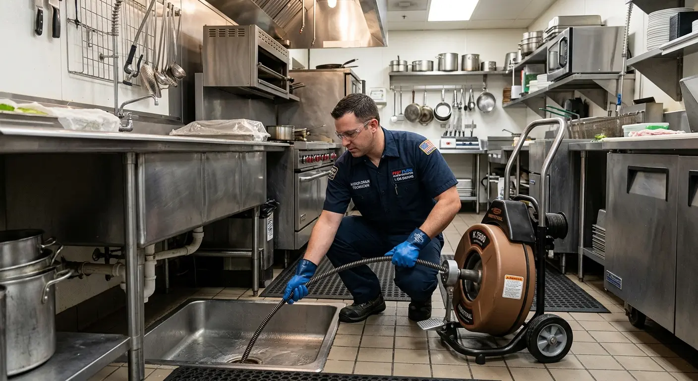 Commercial drain cleaning service in a restaurant kitchen in Indian Wells