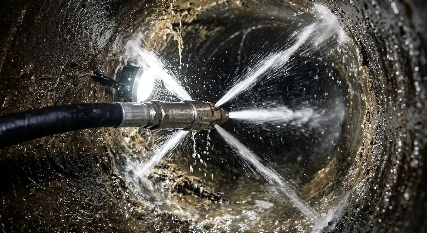 High-pressure hydro jetting nozzle cleaning sewer pipe for Storm Drain Cleaning in Indian Wells